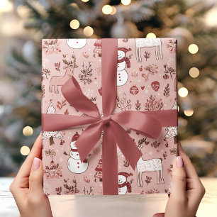 Blush Rosa Jul Renar & Snömannen Presentpapper