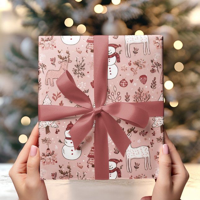 Blush Rosa Jul  | Renar & Snömannen Presentpapper (Skapare uppladdad)