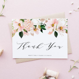 Blush Rosa Magnolia och Hydrangea Baby Shower-kort Tack Kort