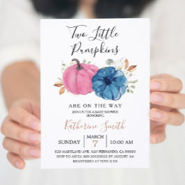 Blush Rosa & Marin Två Små Pumpa Baby Shower I Inbjudningar