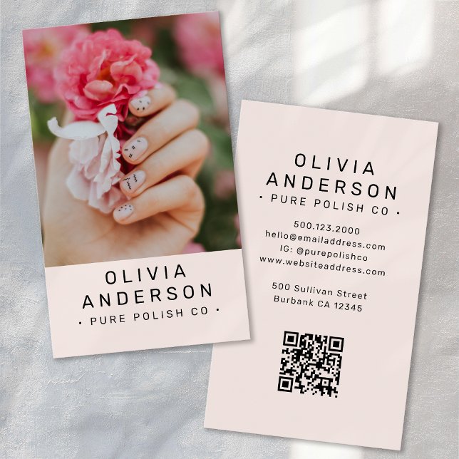 Blush Rosa Nagel Teknisk Foto QR-kod Visitkort (Skapare uppladdad)