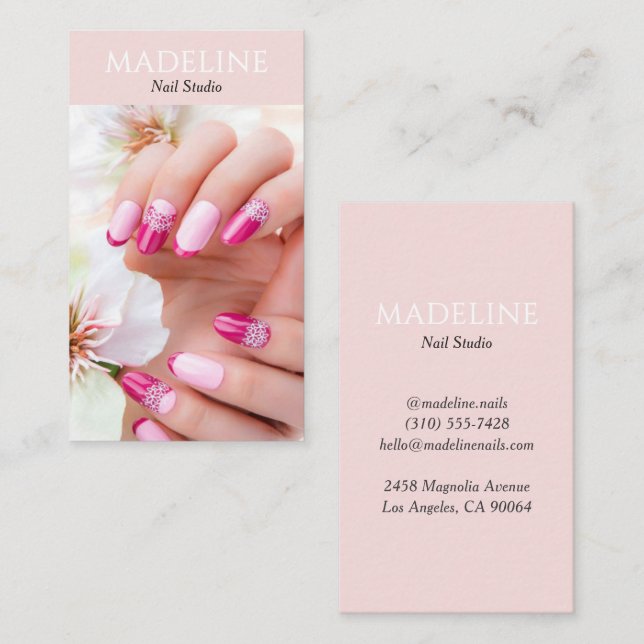 Blush Rosa Nagelkonstnär Foto Visitkort (Fram/baksida)