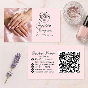 Blush Rosa Nagelsalong QR-kod Foto Visitkort