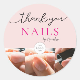 Blush Rosa Nagelsalong Skriptlogotyp Foto Tack Runt Klistermärke