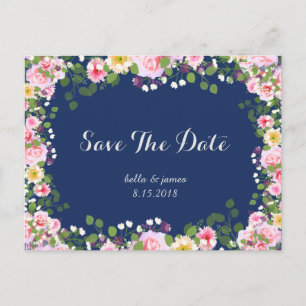 Blush Rosa Navy Blå Spara Datum Postkort Meddelande Vykort