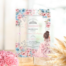 Blush Rosa och Blå Silver Blommig Quinceañera