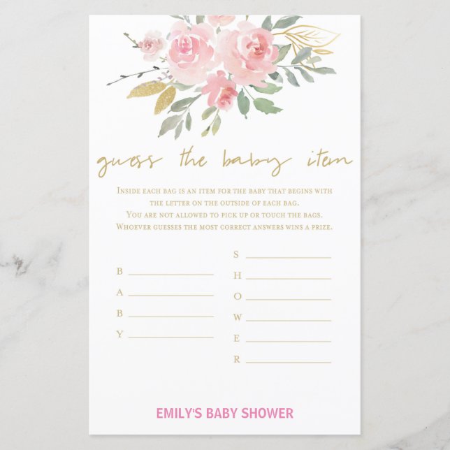 Blush Rosa och Guld Baby Shower Spel UTRYCKT (Framsida)