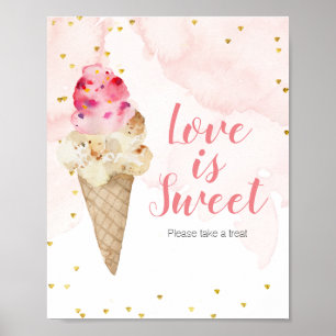 Blush Rosa och Guld Glass Kärlek är Sött Tecken Poster
