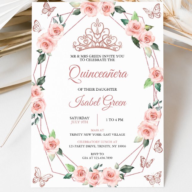 Blush Rosa och Guld Quinceañera Inbjudningar (Skapare uppladdad)