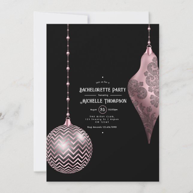 Blush Rosa och Rose Guld Jul Bachelorette Inbjudningar (Framsida)