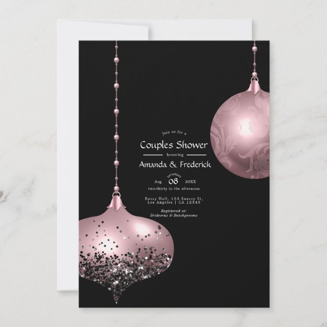 Blush Rosa och Rose Guld Jul Par Bröllopsdusch Inbjudningar (Framsida)