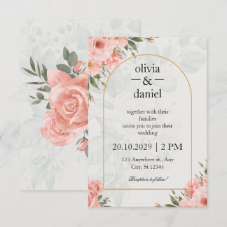 Blush Rosa och Sage Grön Elegant Blommig Båge Bröl OSA Kort