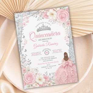Blush Rosa och Sage Vattenfärg Silver Quinceañera  Inbjudningar
