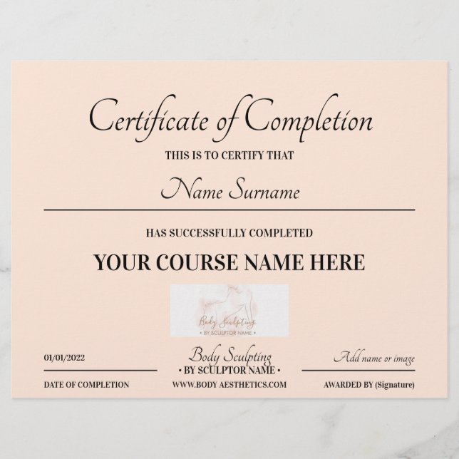 Blush rosa online certifikat för avslutad kurs (Framsida)