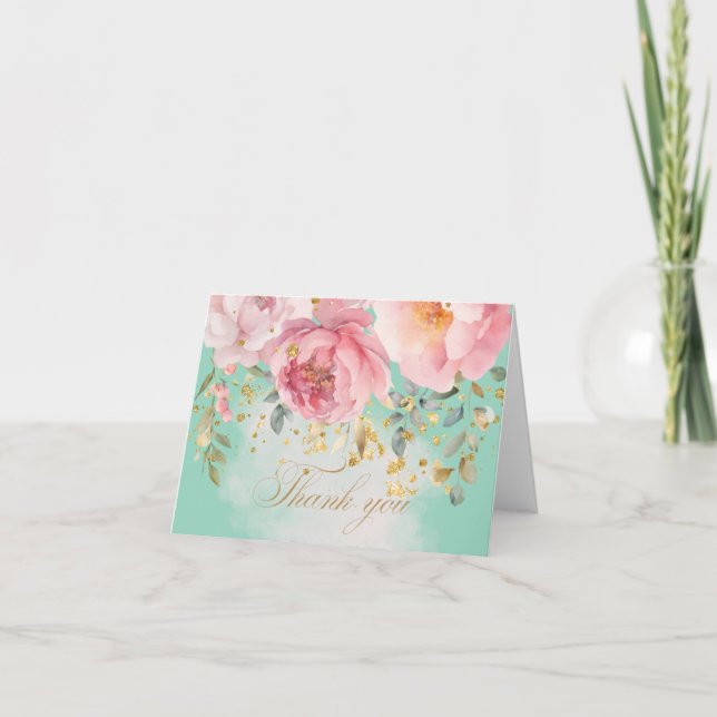   Blush Rosa Peonies Blommig Tacksamhetskort  Tack Kort (Framsida)