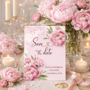 Blush Rosa Pion Save the Date-kort Inbjudningar