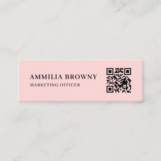 Blush Rosa QR | Feminint Pastell Anpassad Kontakt  Mini Visitkort (Framsida)
