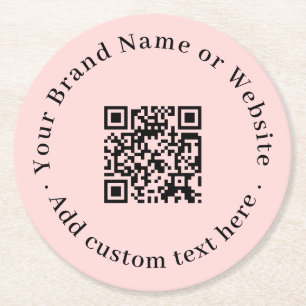 Blush Rosa QR Modern Feminint Elegant Skanning Underlägg Papper Rund