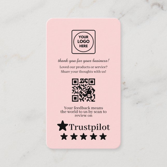 Blush Rosa QR | Trustpilot Recensioner Anpassad Fe Visitkort (Framsida)