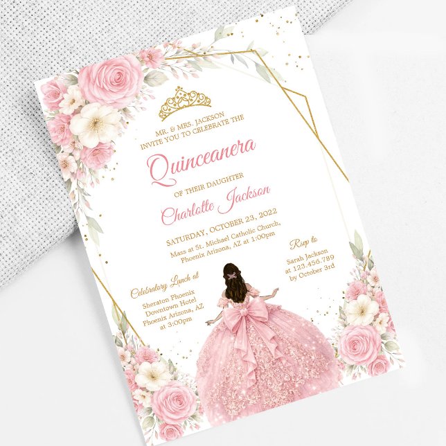 Blush Rosa Quinceanera Födelsedagsinbjudan Inbjudningar (Skapare uppladdad)