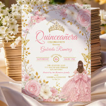 Blush Rosa Quinceañera Guld Fjäril Inbjudan