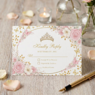 Blush Rosa Quinceañera Guld Fjäril OSA Kort