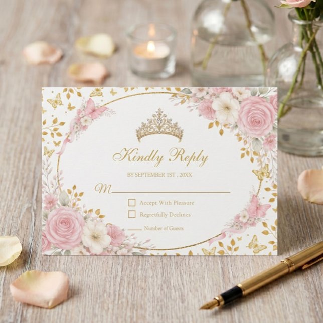 Blush Rosa Quinceañera Guld Fjäril  OSA Kort (Skapare uppladdad)