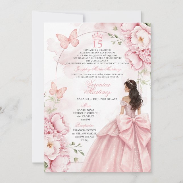 Blush Rosa Quinceañera-inbjudan Inbjudningar (Framsida)