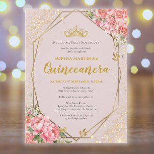 Blush rosa Quinceanera-inbjudan postkort Vykort