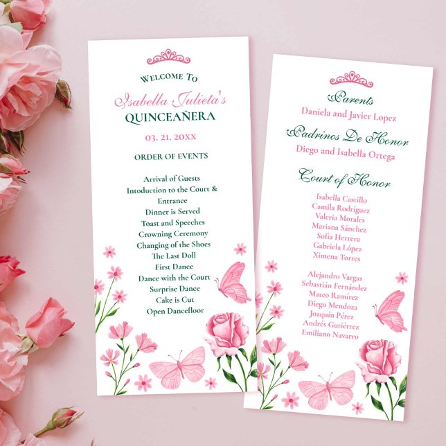Blush Rosa Quinceañera Program Händelseordning (Blush Pink Quinceañera Order of Events Program)