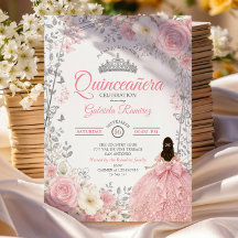 Blush Rosa Quinceañera Silver Fjäril Inbjudan