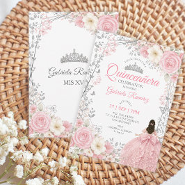 Blush Rosa Quinceañera Silver Fjärilar Inbjudningar