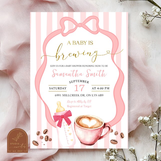 Blush Rosa Ränder baby väntar babyfirande Inbjudningar (Skapare uppladdad)