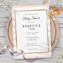 Blush Rosa Randig Guld Bebis Bebis Shower Inbjudan