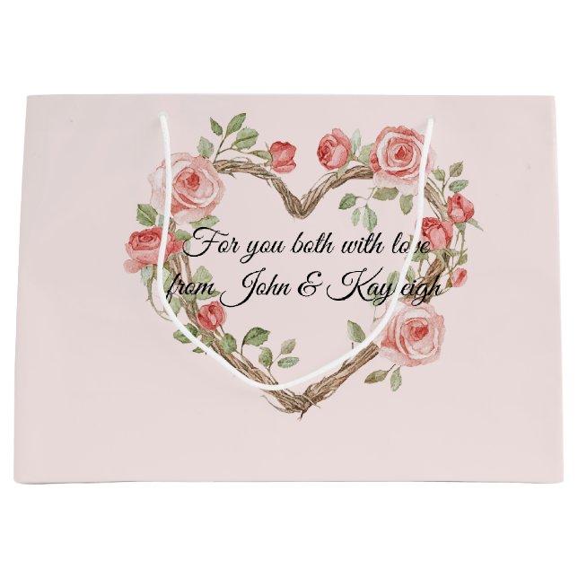 Blush Rosa Romantisk Röd Ros Blommig Hjärtbröllop (Framsidan)