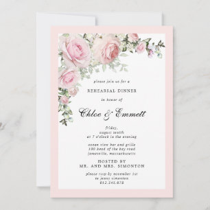 Blush Rosa Ros Blommig Övningsmiddag Inbjudningar