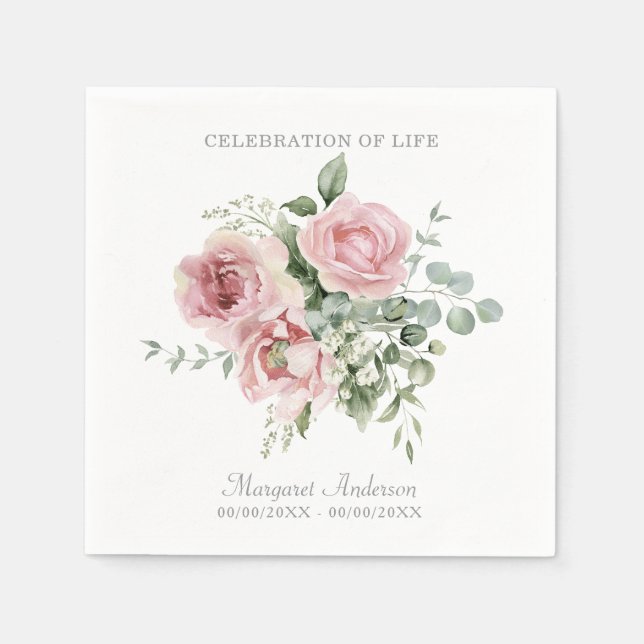 Blush Rosa Ros Livs Firande Pappersservett (Framsidan)