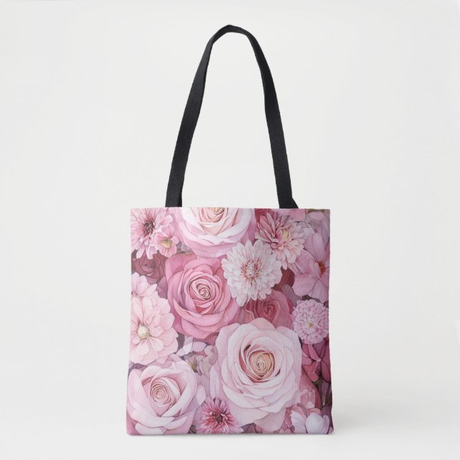 Blush Rosa Rosbukett Blommig Konst |  Tygkasse (Framsida)