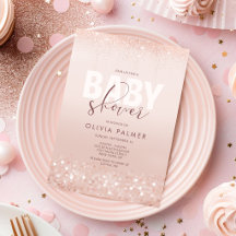 Blush Rosa Roséguld Bebis Shower Inbjudan Kort