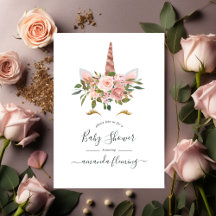 Blush Rosa & Roséguld Blommig Enhörning Baby Showe