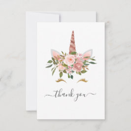 Blush Rosa & Roséguld Blommig Enhörning Baby Showe Tack Kort