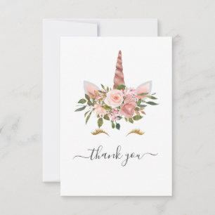 Blush Rosa & Roséguld Blommig Enhörning Baby Showe Tack Kort