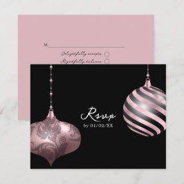 Blush Rosa, Roseguld och Svart Julbröllop OSA Kort