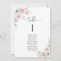 Blush Rosa Rosor Bordnummer Sittplatskarta