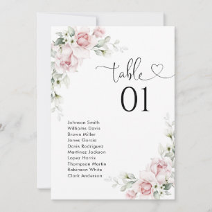 Blush Rosa Rosor Bordnummer Sittplatskarta