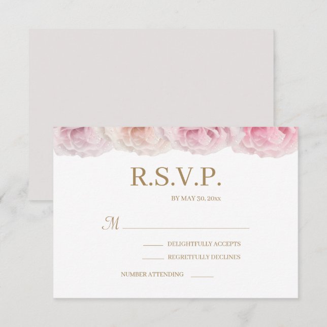 Blush Rosa Rosor Elegant Blommig Bröllop RSVP Inbjudningar (Fram/baksida)