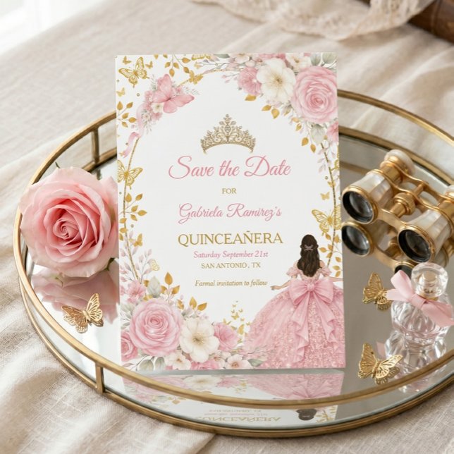 Blush Rosa Rosor Guld Quinceañera  Spara Datum (Skapare uppladdad)