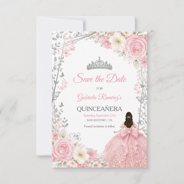 Blush Rosa Rosor Guld Quinceañera  Spara Datum Datumet (Framsida)