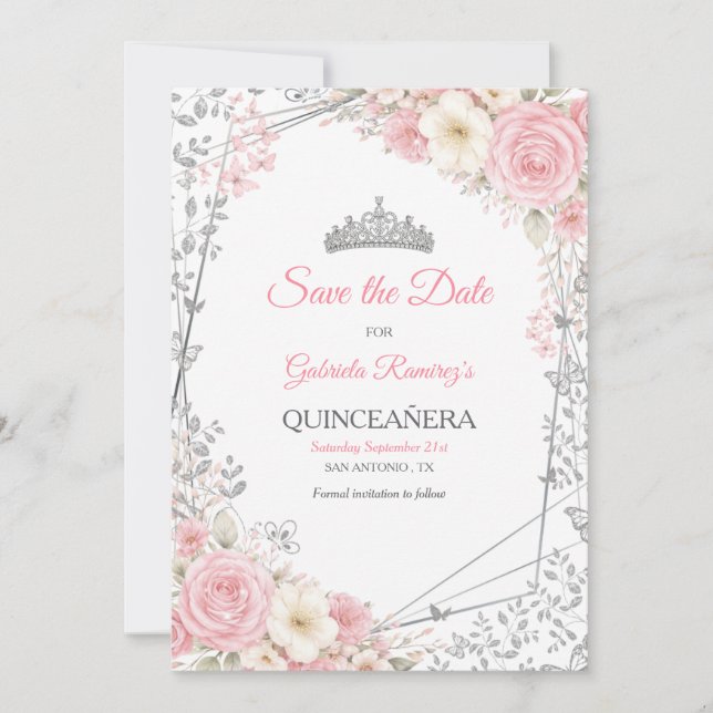 Blush Rosa Rosor Guld Quinceañera  Spara Datum Datumet (Framsida)