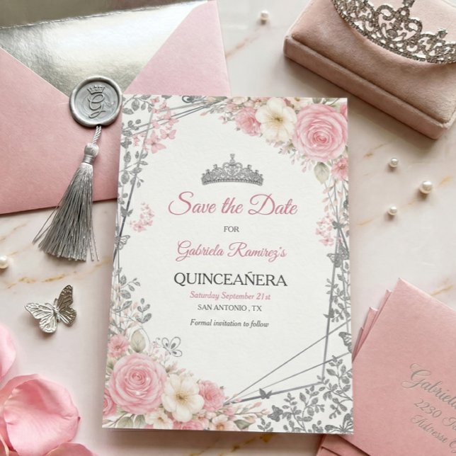 Blush Rosa Rosor Guld Quinceañera  Spara Datum Datumet (Skapare uppladdad)